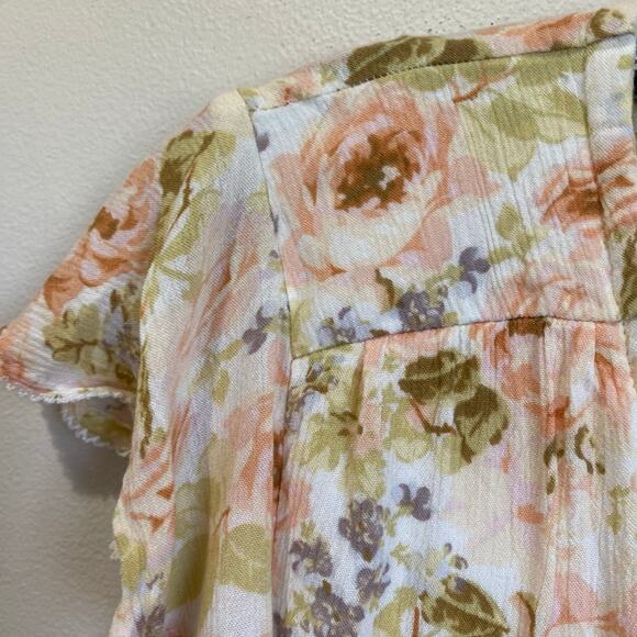 Abercrombie & Fitch Short Sleeve Romantic Florals Smocked Waist Top Size Large - Picture 6 of 8